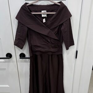 Tadashi Chocolate Long shawl 3/4 Sleeve Dress